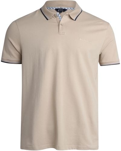 Ben Sherman Regular Fit 2-button Short Sleeve Shirt - Casual Stretch Polo For - Natural