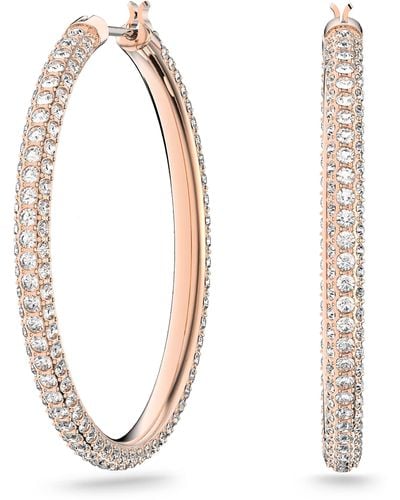 Swarovski Stone Hoop Pierced Earrings With Pink Crystals In A Rose-gold Tone Plated Setting