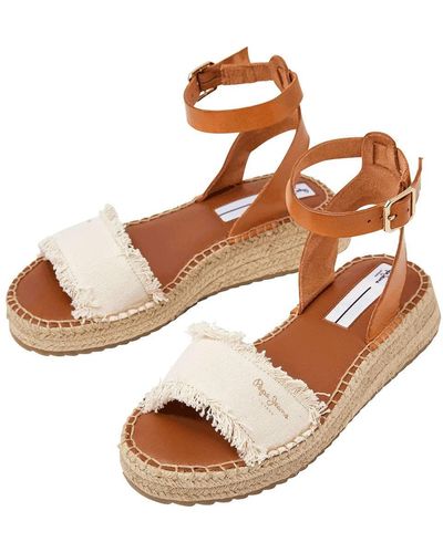 Pepe Jeans Leather Sandals With Kate Fabric White - Brown