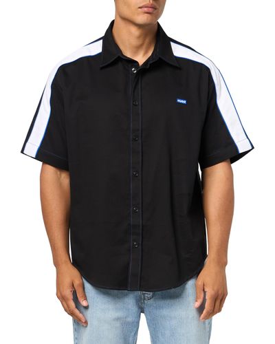 HUGO Small Logo Short Sleeve Button Down Shirt - Black