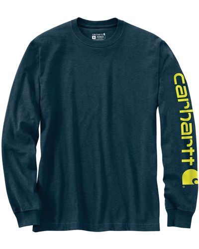 Carhartt Relaxed Fit Heavyweight Long-Sleeve Logo Sleeve Graphic T-Shirt - Blau