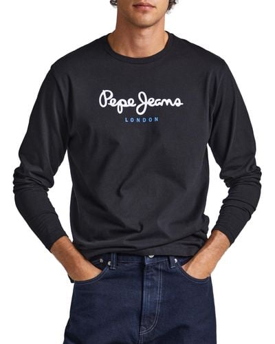 Pepe Jeans Eggo T-shirt pour Slim Fit ches Longues Noir - Bleu