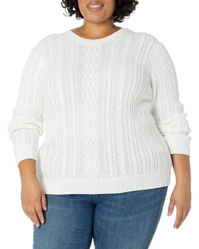 Amazon Essentials Zopfstrick-Pullover Mit Langen Ärmeln Und Rundhalsausschnitt - Weiß