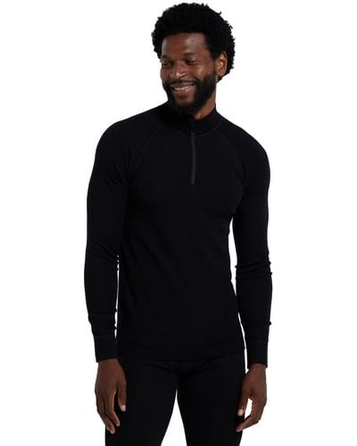 Mountain Warehouse Merino Mens Long Sleeved Thermal Baselayer Top - Lightweight, Breathable & Quick Wicking Jumper With Half Zip - Black