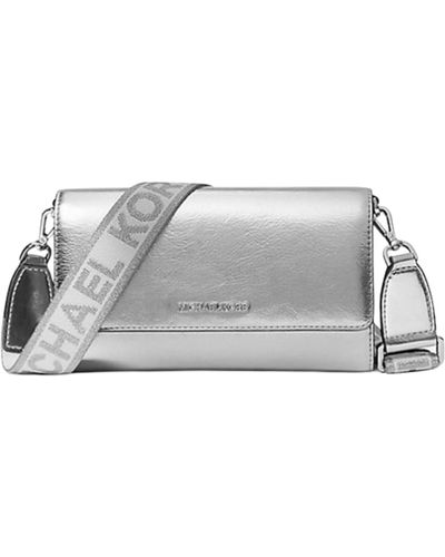 Michael Kors Jet Set Large Metallic Crossbody Bag Silver - Grey