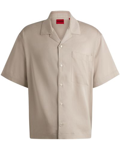 HUGO S Egeeno Oversized-fit Short-sleeved Shirt In Fluent Canvas Grey
