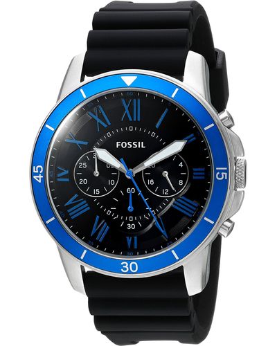 Fossil Grant FS5300 Silver Silicone Quartz Fashion Watch - Blu