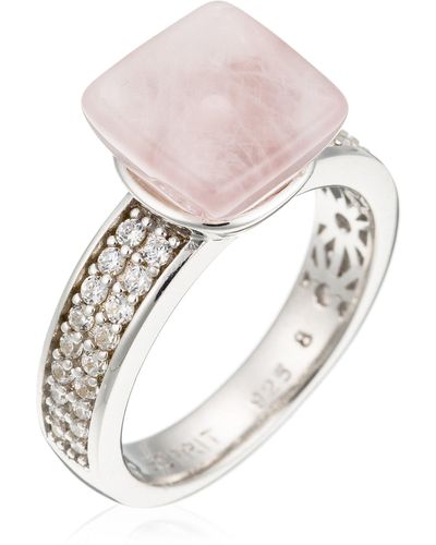 Esprit Ring pure rose 925 SterlingSilber 36 Zirkonia farblos 1 Rosenquarz rosa - Pink