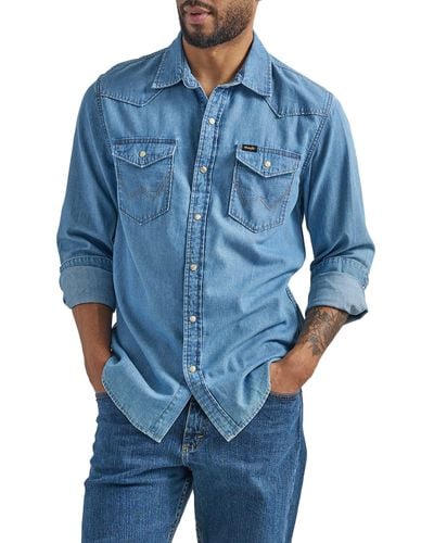 Wrangler Iconic Denim Regular Fit Snap Shirt - Blue