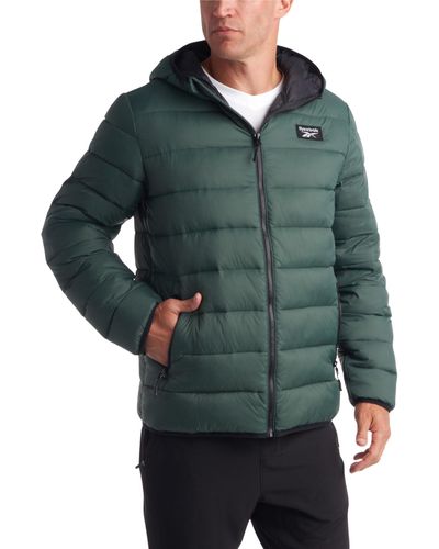 Reebok Packable Quilted Puffer Coat - Weather Resistant Lightweight Outerwear Windbreaker Coat For - Green