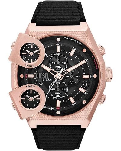 DIESEL 51mm Sideshow Quartz Stainless Steel And Leather Chronograph Watch - Metallic