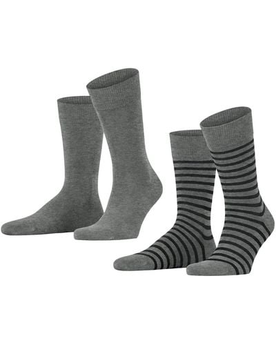 Esprit Socken Fine Stripe 2-Pack Bio Baumwolle schwarz blau viele weitere Farben verstärkte socken mit Muster atmungsaktiv - Grau