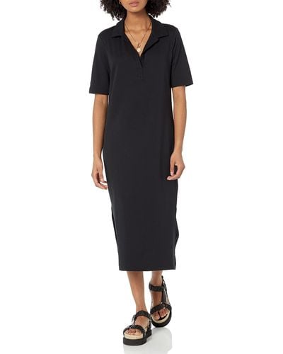 Amazon Essentials Organic Cotton Jersey Short-sleeved Midi Polo Dress - Black