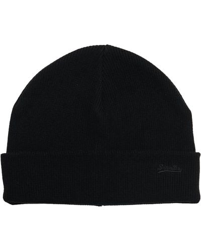 Superdry Knitted Logo Beanie Hat Beret, - Black