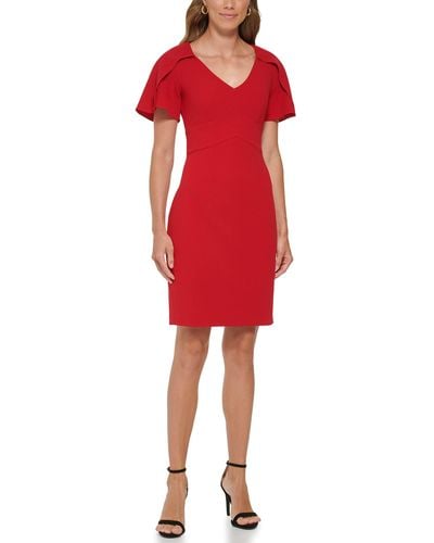 DKNY Cape Sleeve V-neck Midi Dress - Red