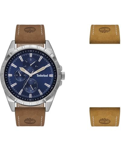 Timberland Analoog Kwarts Horloge Met Lederen Kalfsleer Armband Tbl15909jys.03as - Blauw