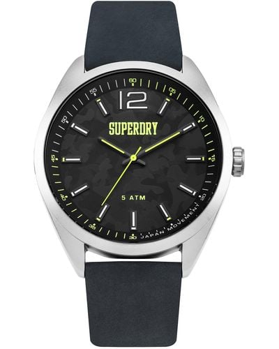 Superdry 'military Camo' Quartz Silver-tone And Leather Casual Watch, Colour Black (model: Syg209b) - Multicolour