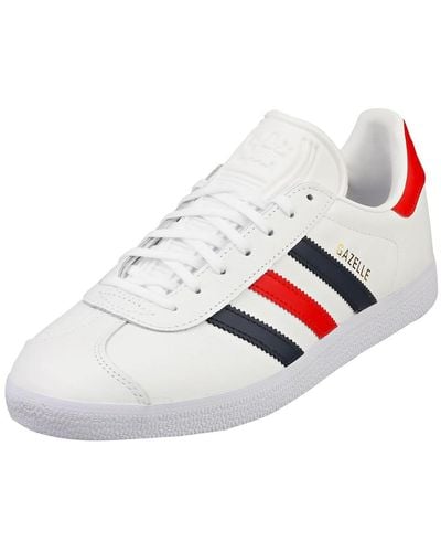 adidas Gazelle Mens Casual Trainers In White Navy Red - 10 Uk