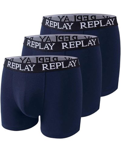Replay Pack Of 3 Basic Boxers Multicoloured - Large, Blue Marine, M