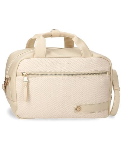 Pepe Jeans Sprig Adaptable Toiletry Bag With Shoulder Bag Beige 31x21x15cm Faux Leather By Joumma Bags - Natural