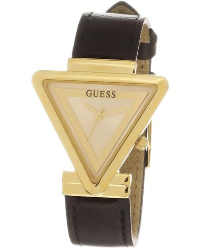 Guess Black Strap Champagne Dial Gold Tone