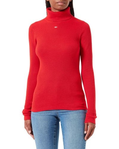 Tommy Hilfiger Tommy Jeans Tjw Essential Turtleneck Jumper Pullovers - Red