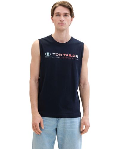 Tom Tailor Basic Tanktop mit Logo-Print - Blau