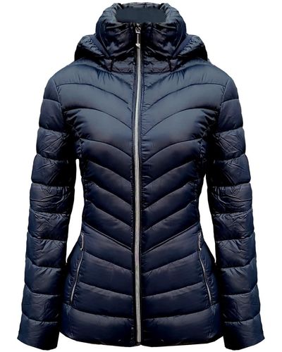 Michael Kors Michael Navy Blue Down Hooded Packable Quilted Coat Jacket