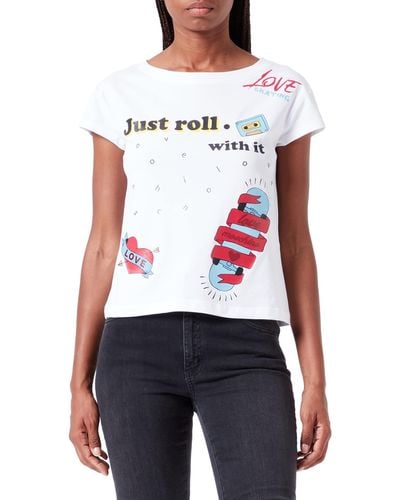 Love Moschino Boxy Fit Short Sleeves With "Just Roll With It" Print T Shirt - Weiß