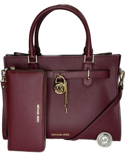 Michael Kors Hamilton Md Satchel Bundled With Large Continental Wallet And Purse Hook - Purple