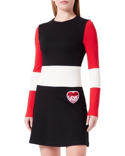 Love Moschino Long-Sleeved Color Block with Embroidered Love Storm Dress - Rot