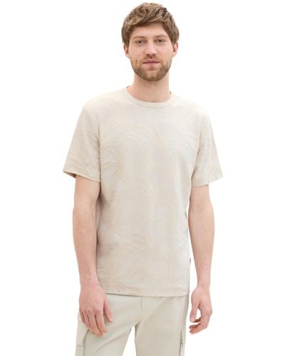 Tom Tailor Jaquard T-Shirt mit Palmen-Muster - Weiß