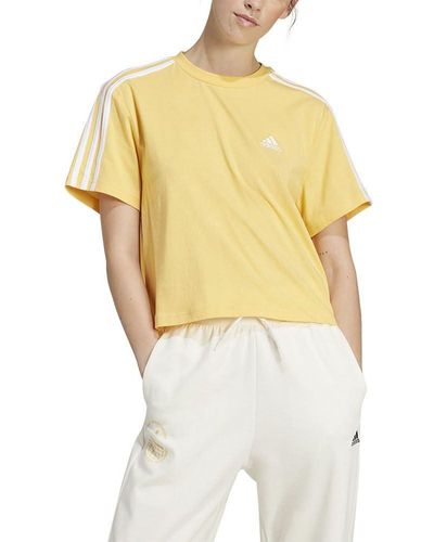 adidas Essentials 3-Stripes Single Jersey Crop Top T-Shirt - Gelb