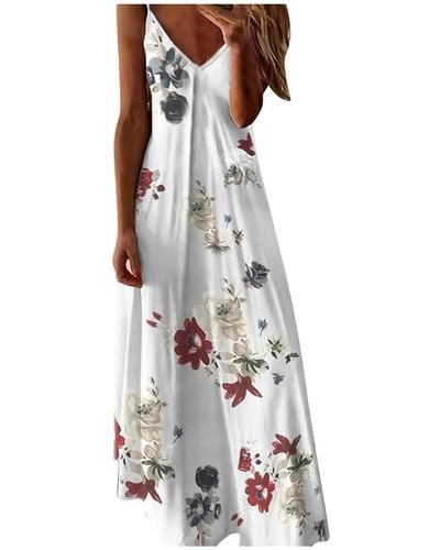 Superdry Lalaluka Dresses Bohemian Dress Long Spaghetti V-neck Corset Print Dress Summer Dresses Floral Dress Maxi Dress Cocktail Dress - White