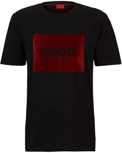 HUGO T-Shirt aus Baumwoll-Jersey mit Logo in Metallic-Optik - Schwarz