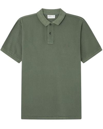 Springfield Reconsider Basic GARTMENT Dye Pique Polo Shirt IN Regular FIT. Contrasting Embroidery Tree Logo Camisa - Verde