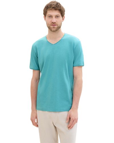 Tom Tailor Basic T-Shirt mit V-Ausschnitt - Blau