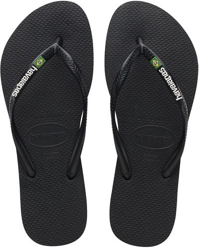 Havaianas Slim Brasil Logo Flip Flops - Schwarz