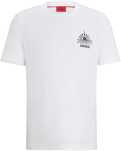 HUGO S Dedico Cotton-jersey Regular-fit T-shirt With Seasonal Artwork White