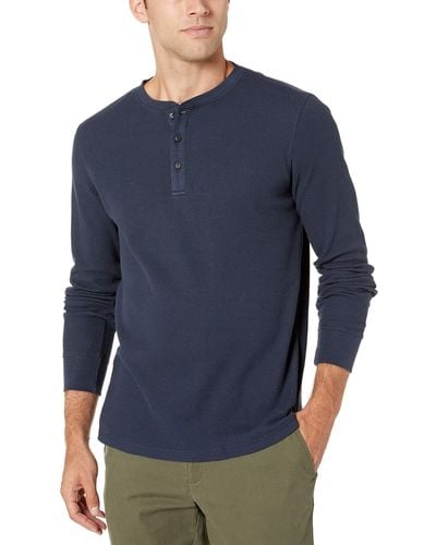 Amazon Essentials Regular-fit Long-sleeve Waffle Henley Shirt - Blue