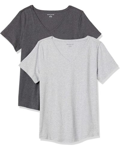 Amazon Essentials T-Shirt a iche Corte in 100% Cotone dalla vestibilità Classica con Scollo a V - Grigio