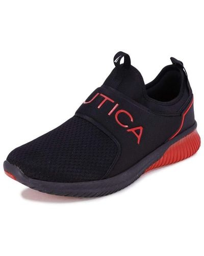 Nautica Casual Fashion Sneakers-Walking Shoes-Lightweight Joggers-Coaster-Black Mono Red-9.5 - Schwarz