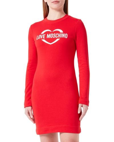 Love Moschino Tight-fit Long-Sleeved with Heart Holographic Print Dress - Rot