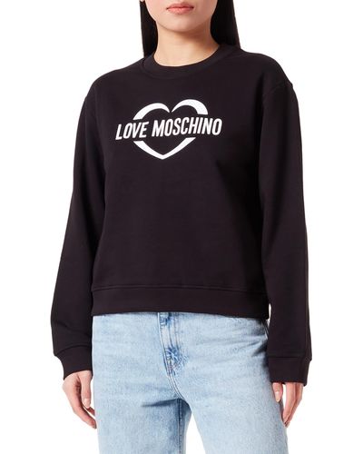 Love Moschino Regular fit Roundneck Long-Sleeved with Heart Holographic Print Sweatshirt - Schwarz