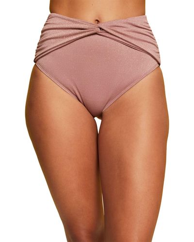 Esprit Recycelt: glitzernde Bikinihose mit hohem Bund - Pink