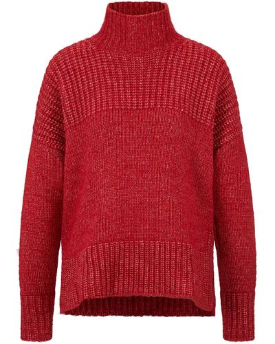 HUGO Oversized Pullover mit verschiedenen Strukturen und Trichterkragen - Rot