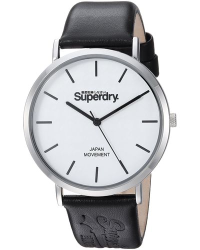 Superdry 'oxford Monochrome' Quartz Silver-tone And Leather Casual Watch, Colour Black (model: Syl190b)