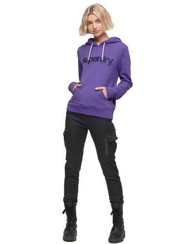 Superdry Tonal Embroidered Logo Hoodie Sweatshirt - Purple