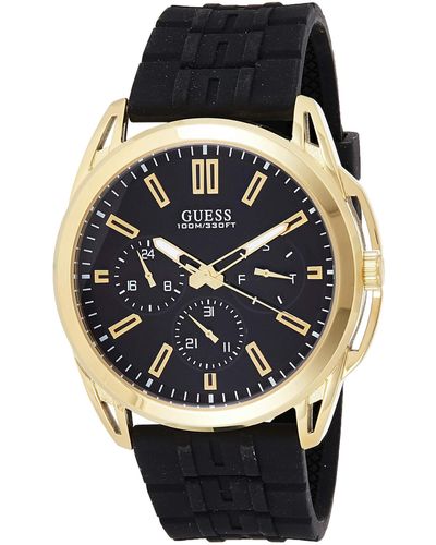 Guess W1177g2 Gold Tone Silicone Band Multifunction Black Dial Watch - Zwart