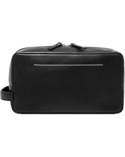 Fossil Leather Travel Toiletry Bag Shave Dopp Kit - Black